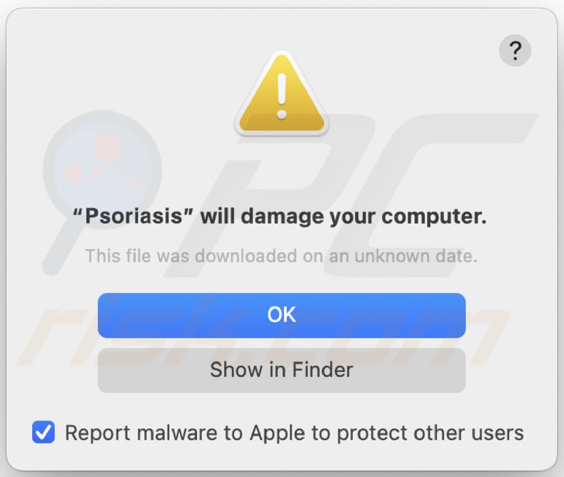 Psoriasis adware waarschuwing voor installatie