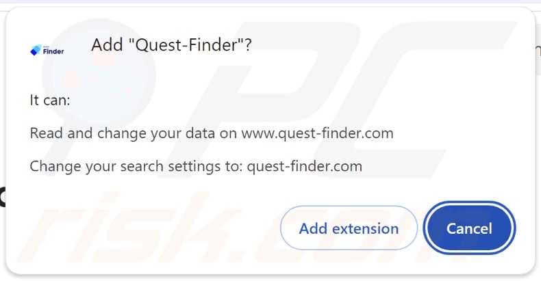Quest-Finder browser hijacker vraagt om rechten