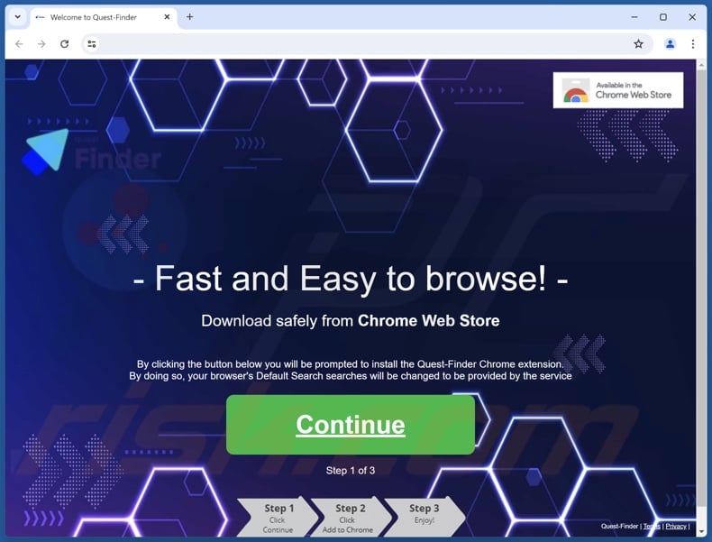Website gebruikt om Quest-Finder browser hijacker te promoten