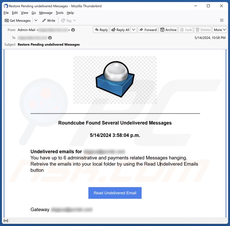 Roundcube Found Several Undelivered Messages spam e-mailcampagne