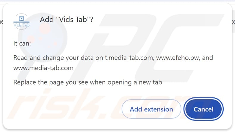 Vids Tab Browser hijacker vraagt om toestemming