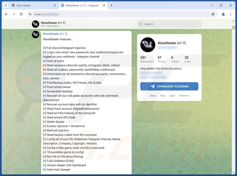 WaveStealer-malware gepromoot op Telegram