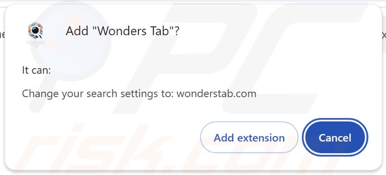 Wonders Tab browser hijacker vraagt om toestemming