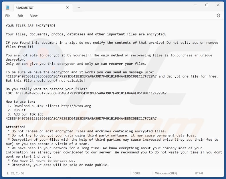 Orbit ransomware tekstbestand (README.TXT)