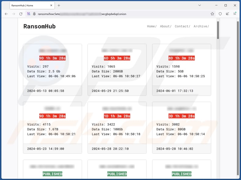 RansomHub ransomware site voor het lekken van gegevens