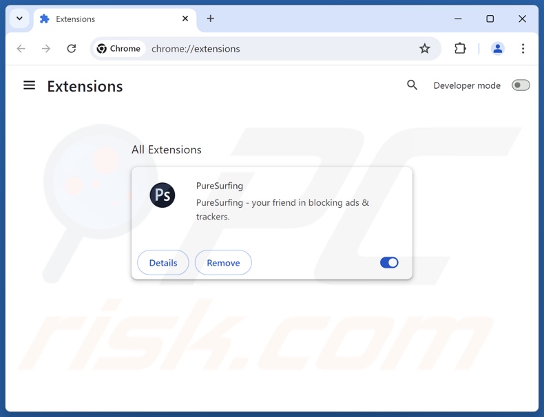 Verschijning van PureSurfing browserextensie die de Your Chrome Version Does Not Include The Latest Update pop-up scam weergeeft (GIF)