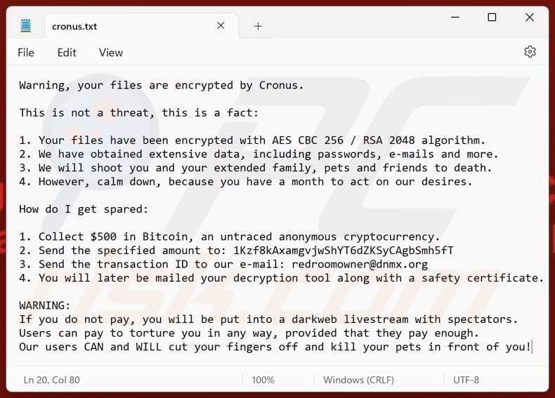 Cronus ransomware tekstbestand (cronus.txt)