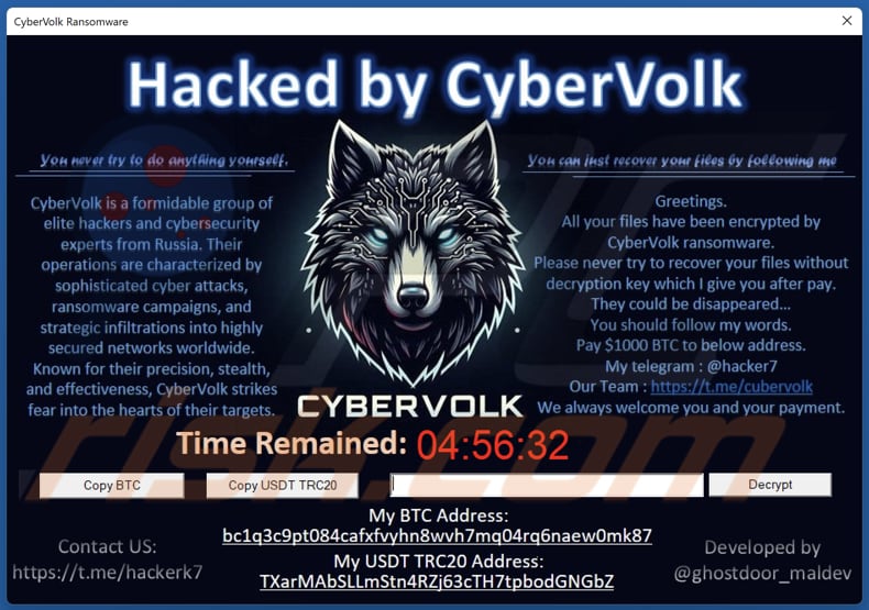 CyberVolk ransomware pop-upvenster