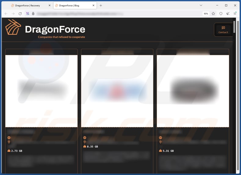 DragonForce ransomware site voor het lekken van gegevens