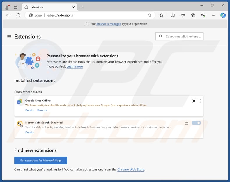 Valse Norton Safe Search-uitbreiding op Edge-browser