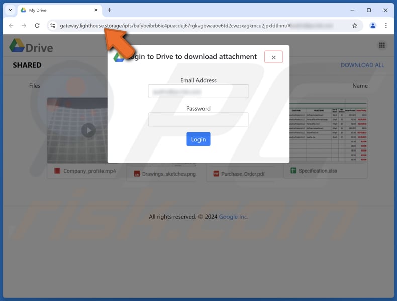 Google Drive e-mail scam phishing pagina