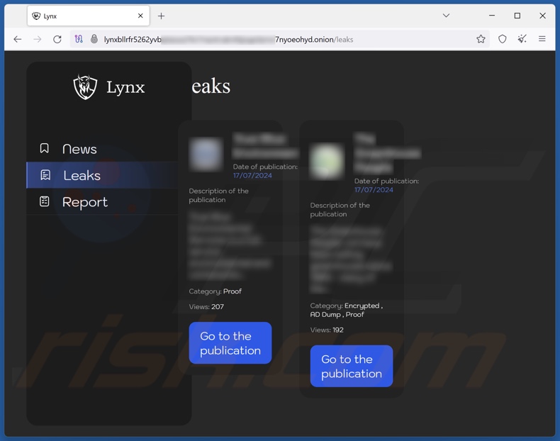Lynx ransomware site voor het lekken van gegevens