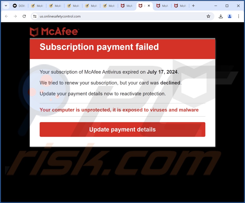 McAfee - Subscription Payment Failed oplichterij