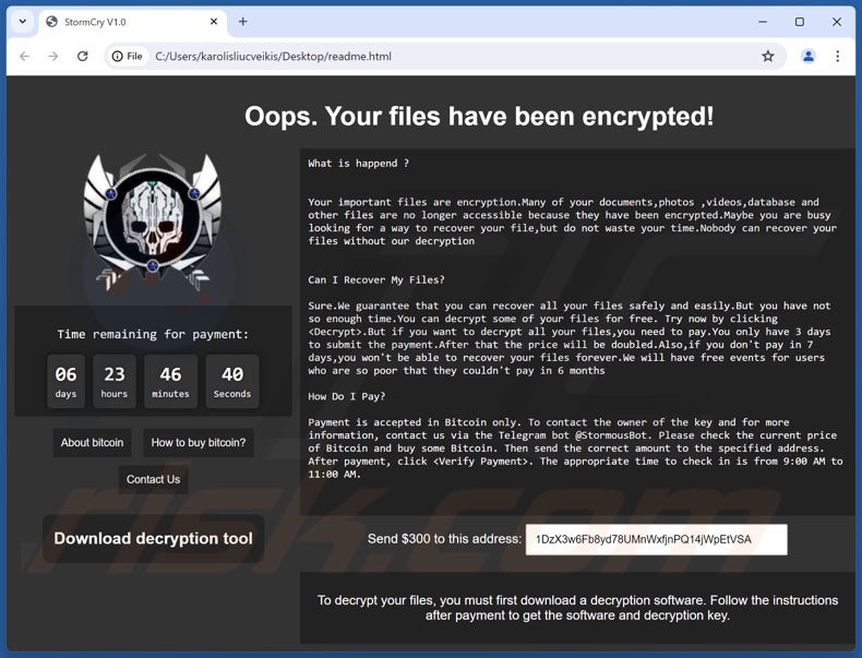 StormCry (Stormous) ransomware losgeldbrief (readme.html)