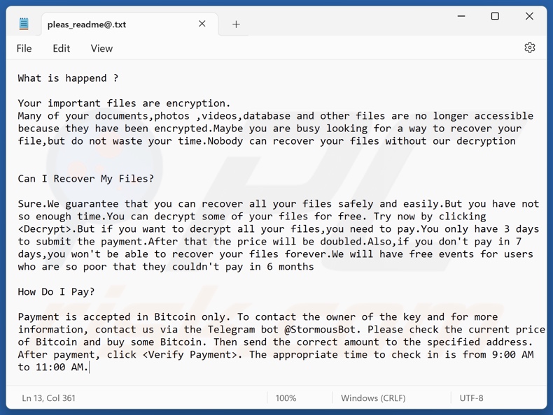 StormCry (Stormous) ransomware tekstbestand (pleas_readme@.txt)