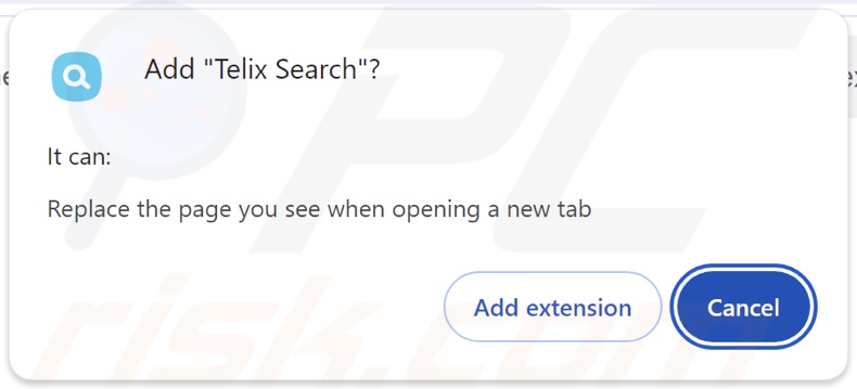 Telix Search browser hijacker vraagt om toestemming