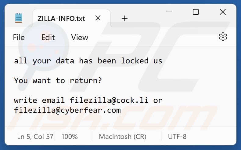 ZILLA ransomware tekstbestand (ZILLA-INFO.txt)
