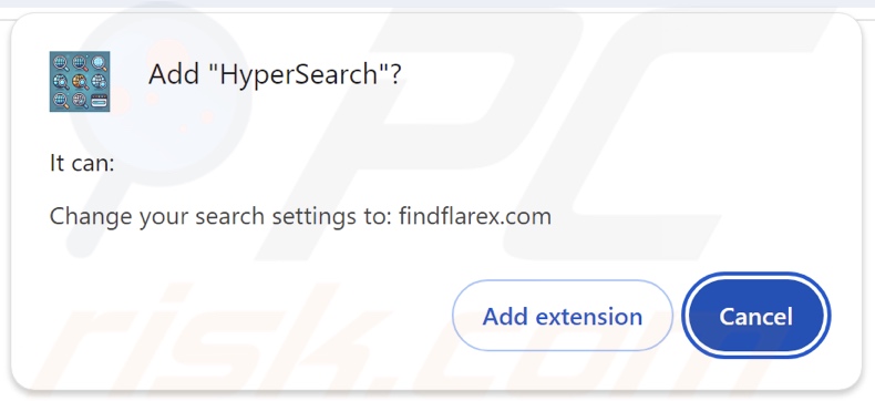 HyperSearch browser hijacker vraagt om toestemming