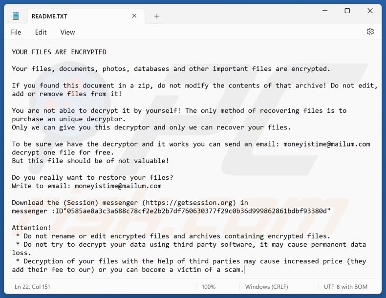 MoneyIsTime ransomware tekstbestand (README.TXT)
