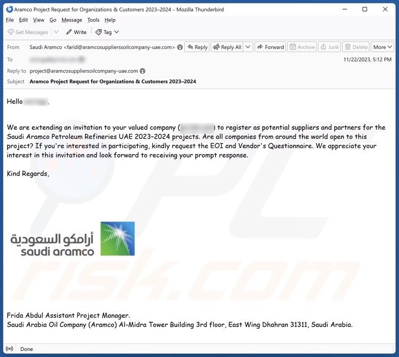 Saudi Aramco variant op bedrieglijke e-mail 1