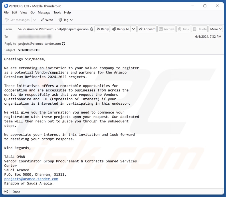 Saudi Aramco versie oplichtingsmail 3