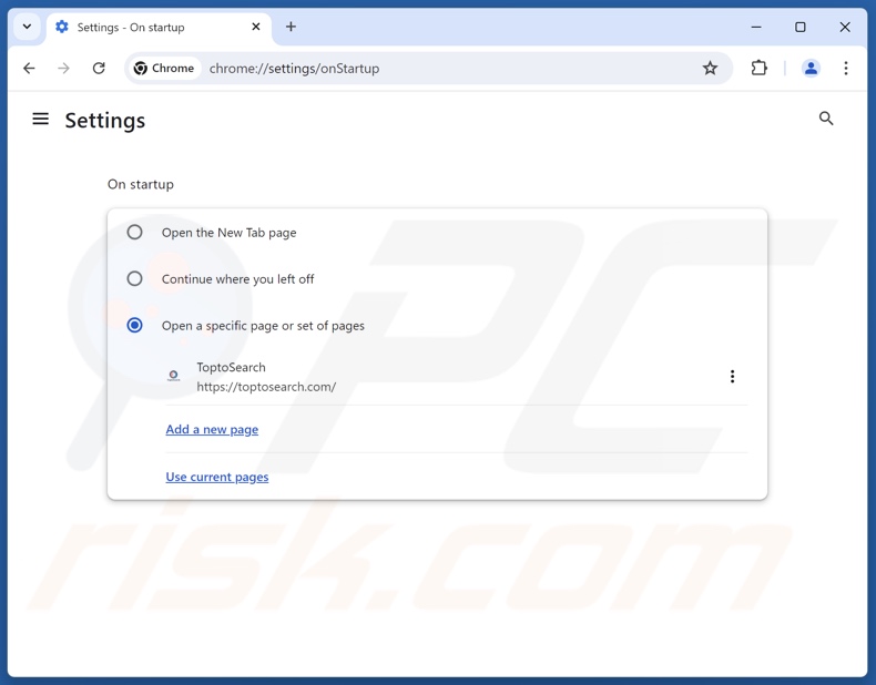 Toptosearch.com verwijderen uit de startpagina van Google Chrome