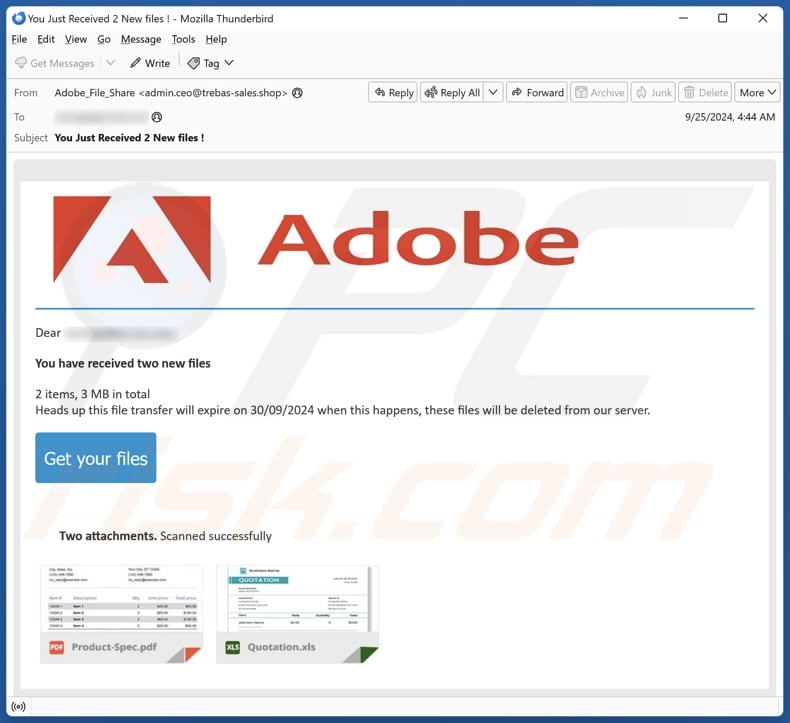 Adobe - You Have Received New Files spam e-mailcampagne