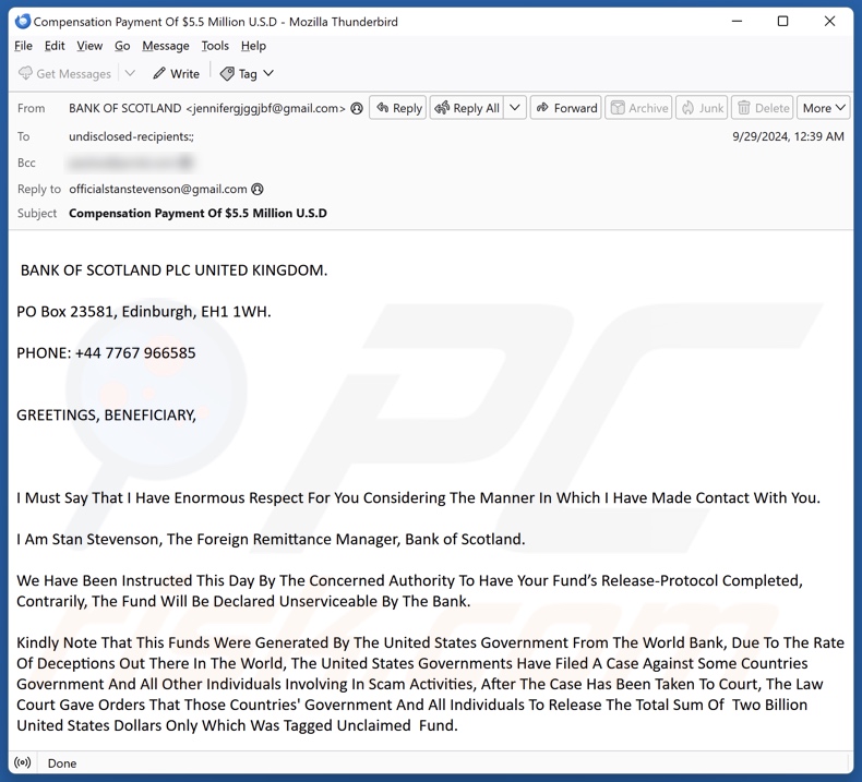 Bank Of Scotland spam e-mailcampagne