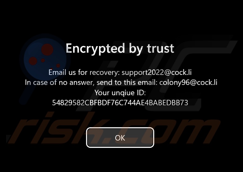 Colony ransomware scherm voor vooraf inloggen