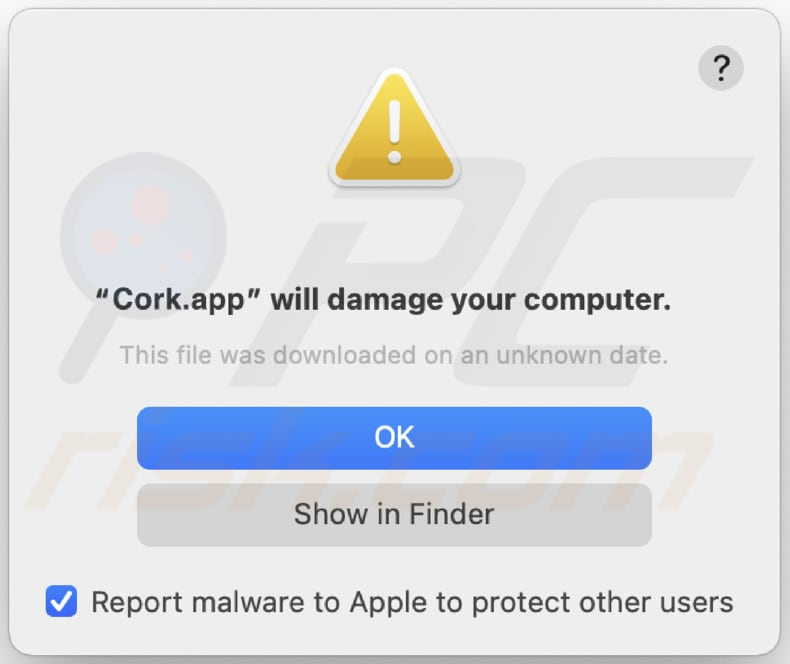 Cork.app adware waarschuwing