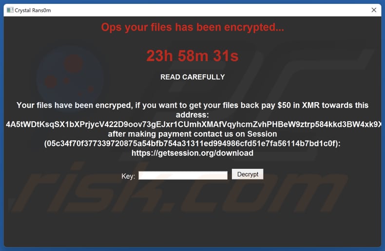 Crystal Rans0m ransomware losgeldbrief