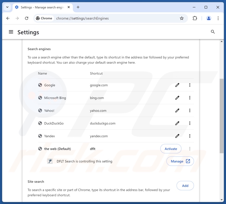 Dfltsearch.com verwijderen uit de standaardzoekmachine van Google Chrome