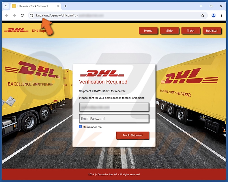 DHL Pickup Confirmation bedrieglijke e-mail gepromote phishingsite