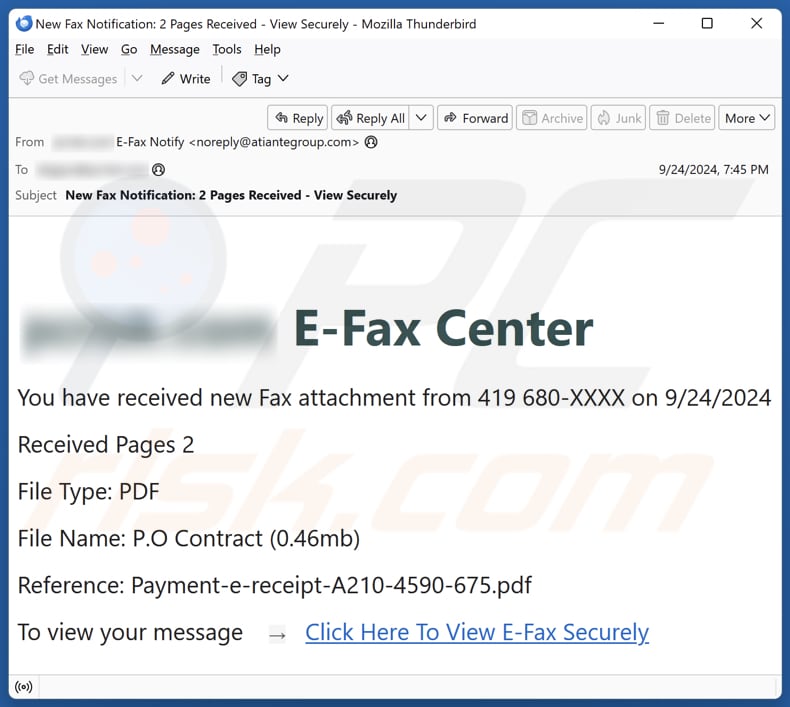 E-Fax Center spam e-mailcampagne