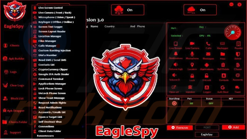 EagleSpy malware beheerderspaneel