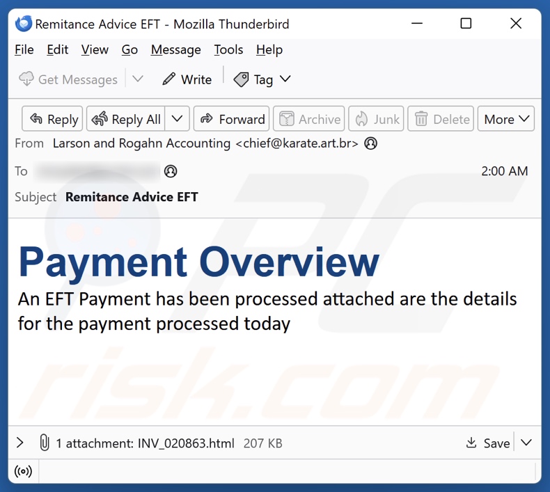 EFT Payment Overview spam e-mailcampagne