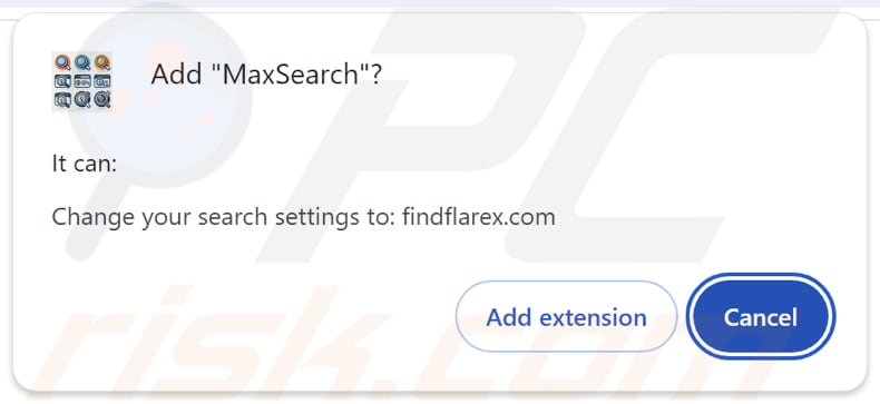 MaxSearch browser hijacker vraagt om toestemming