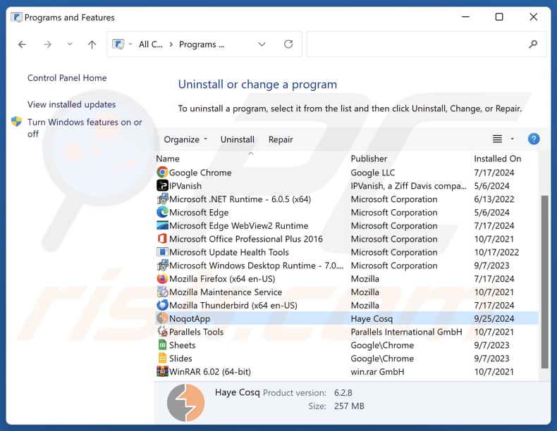 NoqotApp verwijderen via Configuratiescherm