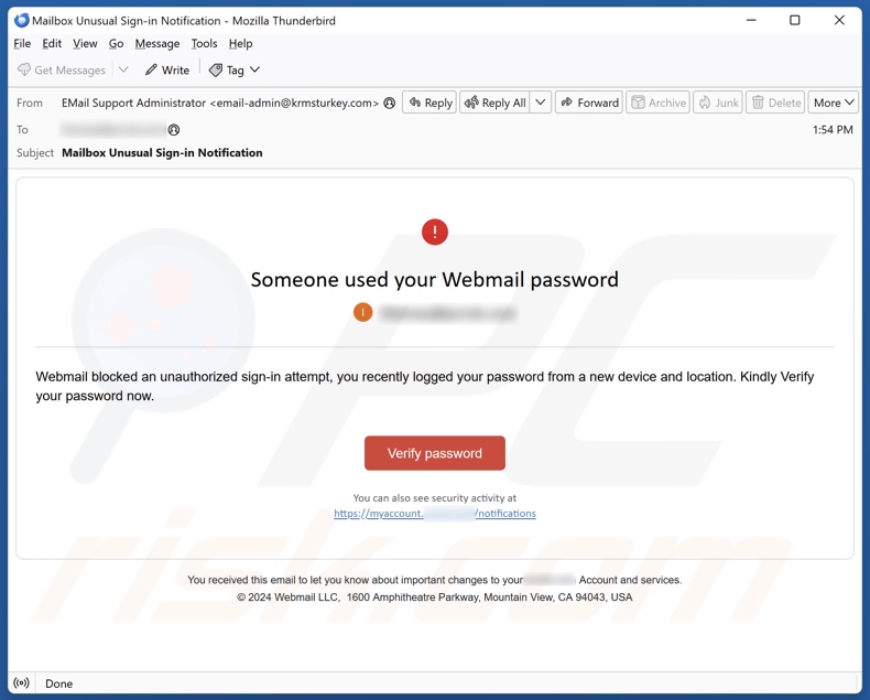 Someone Used Your Webmail Password spam e-mailcampagne