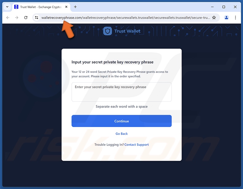 Trust Wallet - New Security Alert bedrieglijke e-mail gepromote phishingsite