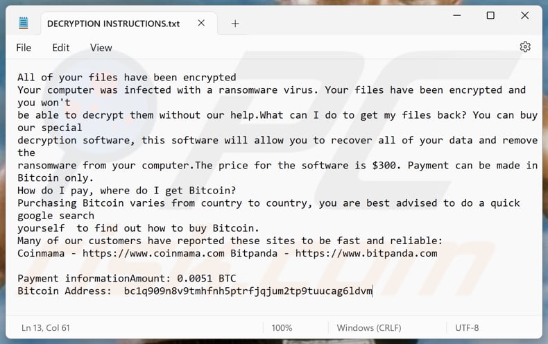 Tyson ransomware tekstbestand (DECRYPTION INSTRUCTIONS.txt)