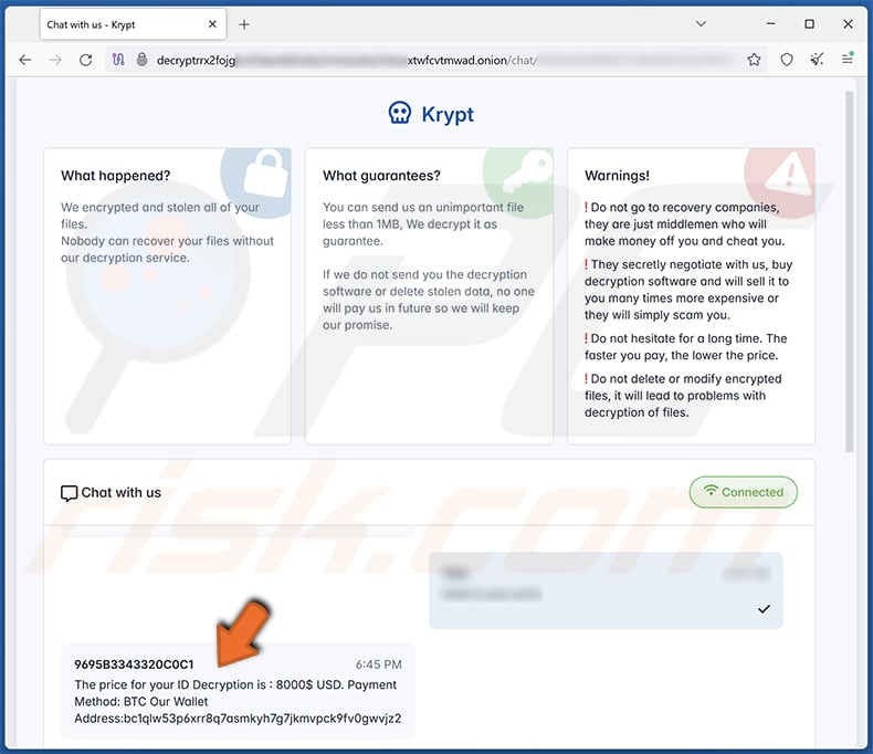 CrypticSociety ransomware neem contact op met TOR website