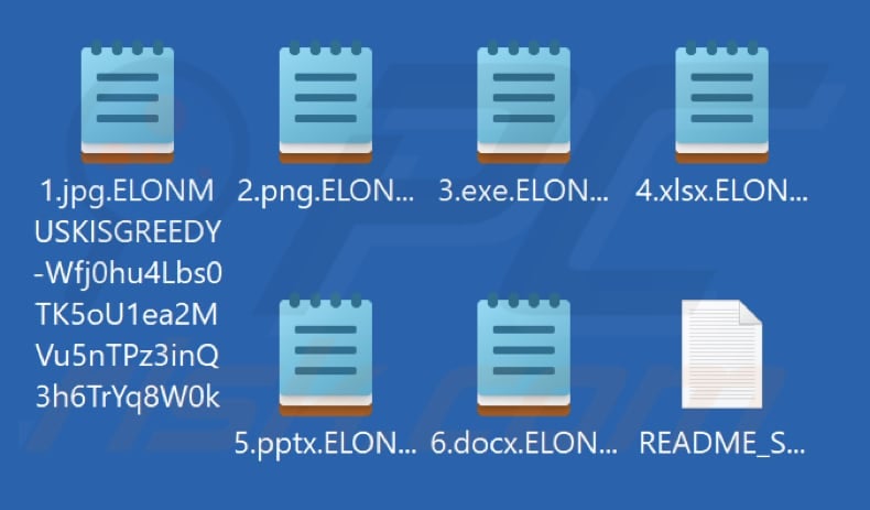 Bestanden versleuteld door ElonMuskIsGreedy ransomware (met de extensie .ELONMUSKISGREEDY-[victim's_ID])