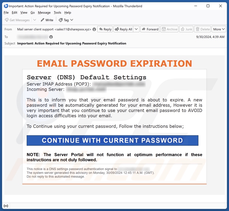 Email Password Expiration spam e-mailcampagne