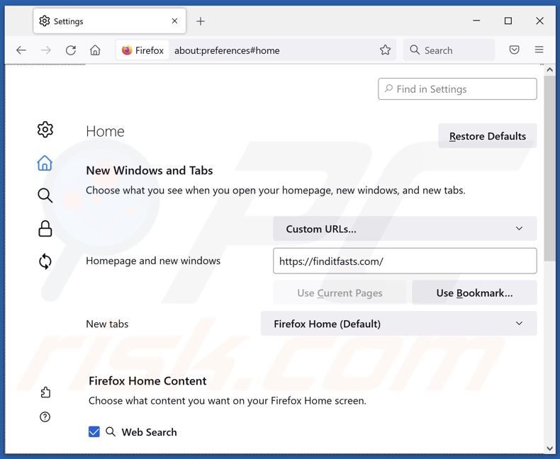 Finditfasts.com uit de startpagina van Mozilla Firefox verwijderen