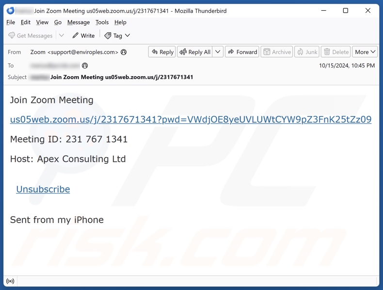 Join Zoom Meeting email spam campagne