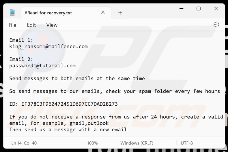 King ransomware tekstbestand (#Read-for-recovery.txt)