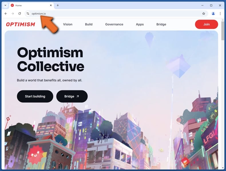 Verschijning van de echte Optimisme-website (optimism.io)