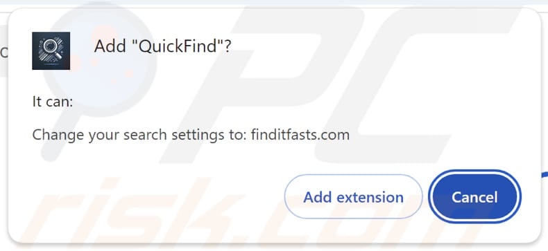 QuickFind browser hijacker vraagt om toestemming