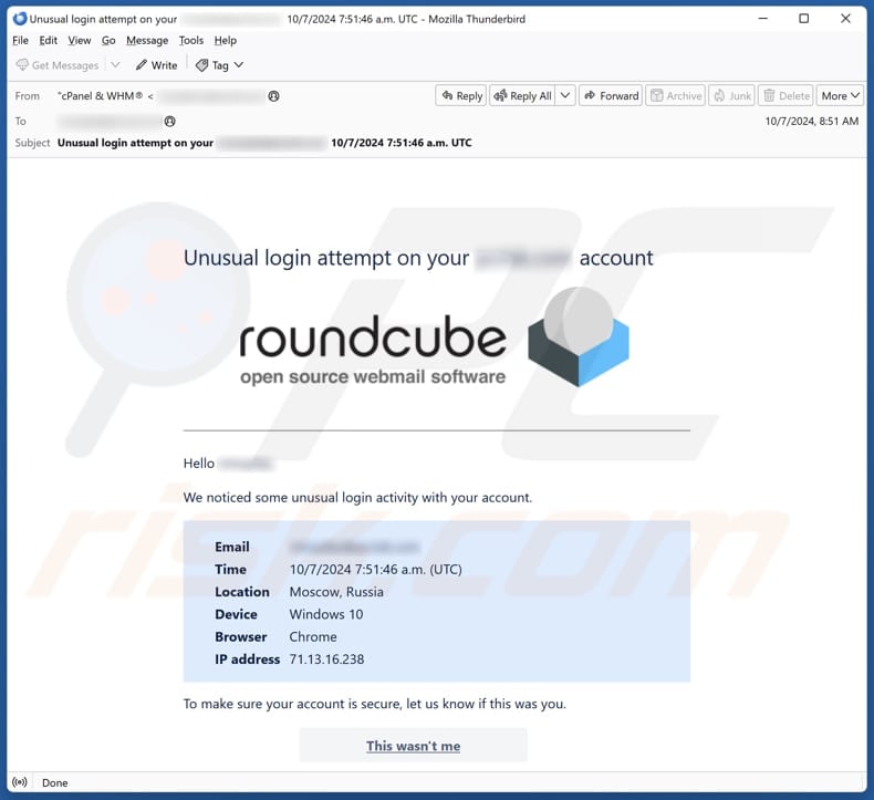 Roundcube - Unusual Login Attempt spam e-mailcampagne